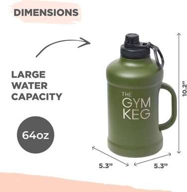 Пляшка для води Gym Keg 2 л, нерж. сталь, ізольована, тропічний зелений, із соломою