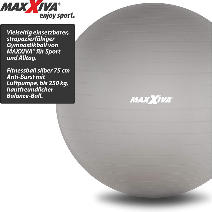 М'яч для фітнесу MAXXIVA Anti-Burst 75 см, до 250 кг, Срібло