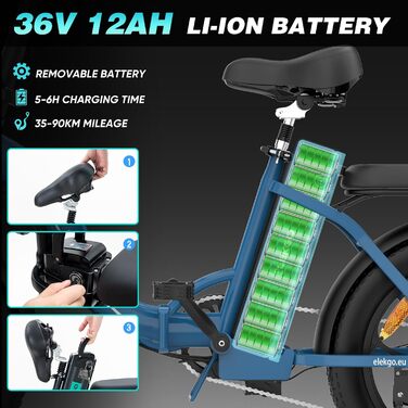 Велосипед ELEKGO E-Bike 20, 250W, 36V 12Ah, 7-шв., до 25 км/год, синій