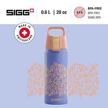 Дитяча алюмінієва пляшка SIGG WMB ONE 0,6 л для газованих напоїв, герметична, легка, BPA-free, сертифікат ClimatePartner, для спорту та школи, дизайн 3 Wave Teen