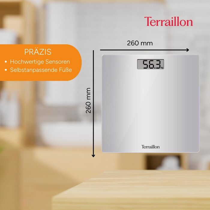 Ваги підлогові TERRAILLON TSQUARE Silver, компактні, ультратонкі 26x26 см, великий LCD-дисплей, до 180 кг, точність 100 г, сріблясті