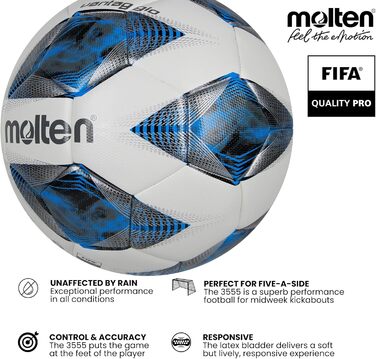 Футбольний м'яч Molten F5A3555-K, тренувальний, розмір 5, біло-синьо-сріблястий