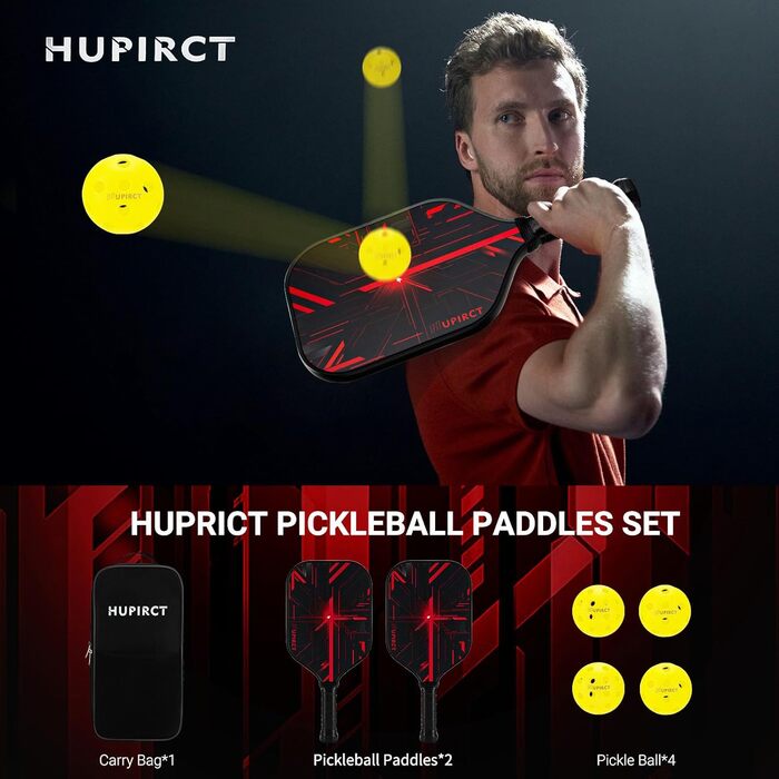 Набір HUPIRCT Pickleball 2 весла зі скловолокна, 4 м'ячі, сумка