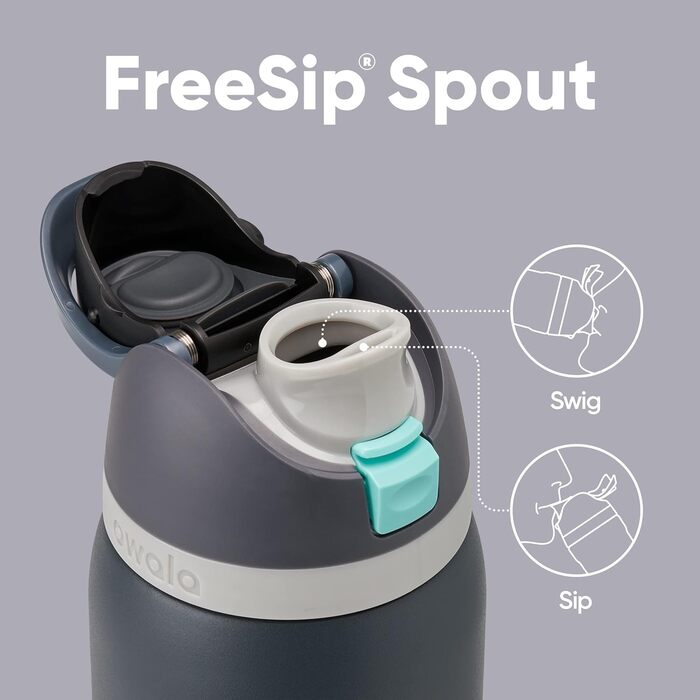 Owala FreeSip ізольована пляшка для води з нержавіючої сталі зі соломинкою, для спорту та подорожей, не протікає, BPA-free, 950 мл, Foggy Tide