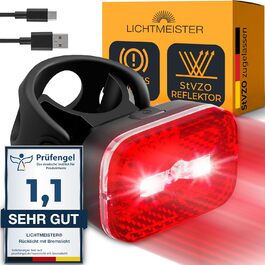 LED велосипедне світло 100 Люкс з акумулятором 2000 мА·год, USB-C, з відбивачем і стоп-сигналом, водонепроникне, переднє/заднє, StVZO, для велосипеда