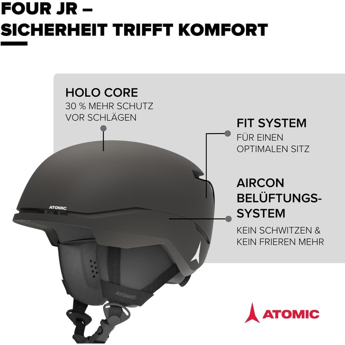 Гірськолижний шолом ATOMIC FOUR JR для дітей та підлітків - Чорний - Розмір S - Максимальна безпека при ударі - Інноваційна система вентиляції - Окружність голови 51-55 см