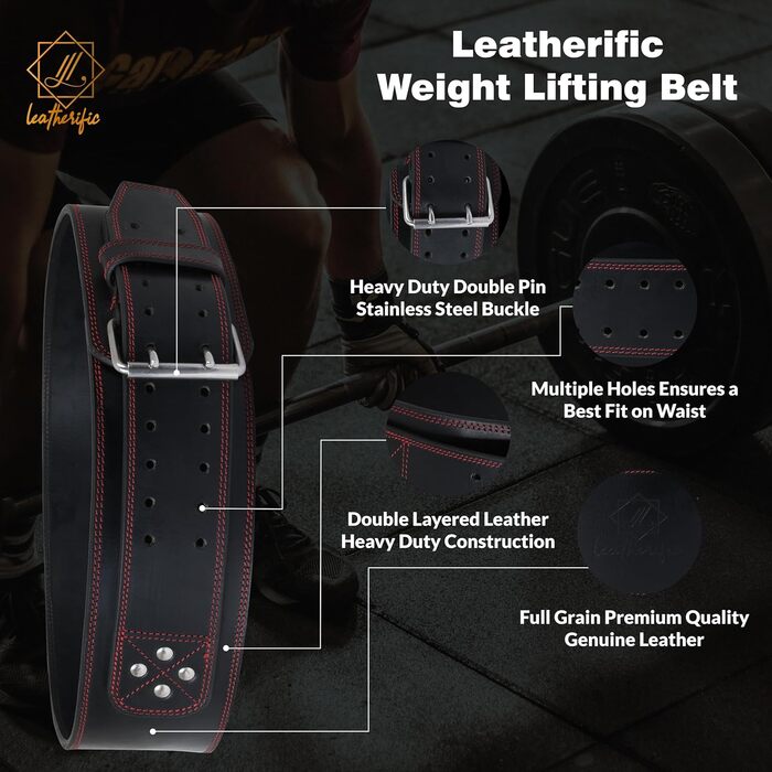 Шкіряний пояс для важкої атлетики Leatherific, 8 мм, 10,2 см, сталевою пряжкою, для бодібілдингу, кроссфіту, силових тренувань, з підтримкою попереку