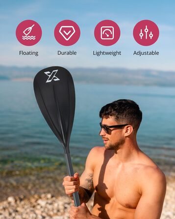 ZLX SUP весло для сапборду, регульоване, 3/4 частини, склопластикова лопать, червоне, подвійне