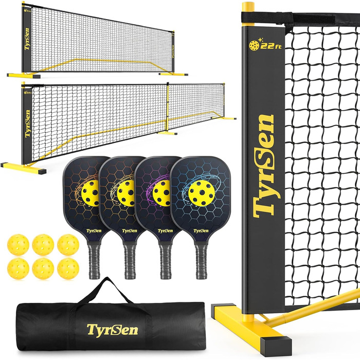 Набір сіток TYRSEN Pickleball 6,9 м, 4 ракетки, 6 м'ячів, сумка