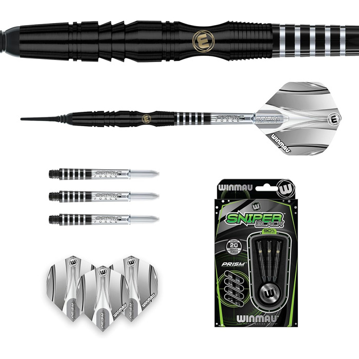 Професійний набір дротиків WINMAU Sniper Black з вольфраму з оперенням і стрижнями