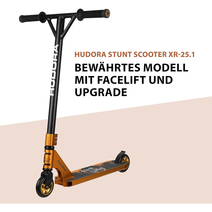 Трюковий скутер HUDORA XR-25.1 - Рульове управління на 360 - Kick Scooter - Кулькові підшипники ABEC 9 - Надійний веселий скутер, Kick Scooter, Трюковий скутер, Трюковий скутер, Міський скутер -14064 - Золотий