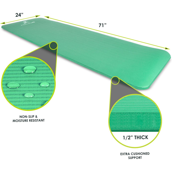 Надзвичайно товстий килимок для йоги та пілатесу 1/2 зелений