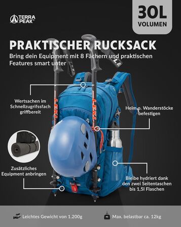 Рюкзак Terra Peak 30L Flex, вентиляція спини, накидка, синій