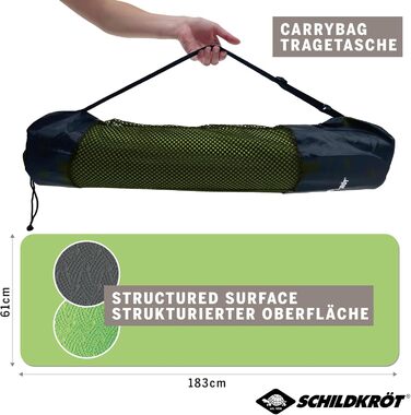 Килимок для йоги Schildkrt Fitness BICOLOR, двоколірний килимок для йоги без ПВХ, високоякісна текстурована поверхня, дуже не ковзає, 180 x 61 x 0,4 см, в сумці для перенесення (лайм / антрацит, 960167)