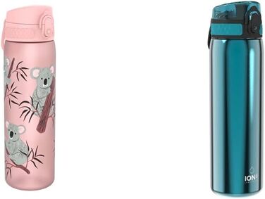 Пляшка для води Ion8, герметична, BPA-free, 500 мл, з коалами, та пляшка для води Ion8, нержавіюча сталь, 600 мл, бірюзова