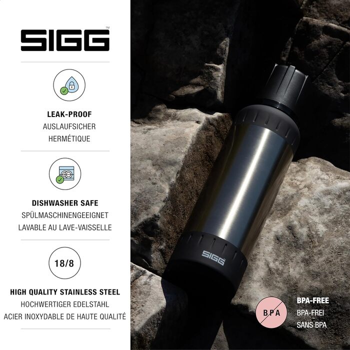 Термос SIGG Alpine Star 0.5 л, нержавіюча сталь, ізольована пляшка для напоїв, з чашкою, для кемпінгу та подорожей, зберігає тепло до 15 годин, холод до 56 годин, BPA-free, сірий