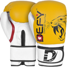 Боксерські рукавички DEFY Tiger 16oz для чоловіків та жінок, жовті, преміум-якість, для боксу, ММА, муай-тай, кікбоксингу, тренувань та спарингу