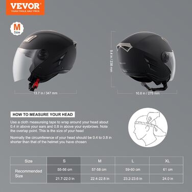 Мотошолом VEVOR 3/4 обличчя, розмір S (55-56 см), AB-пластик, Bluetooth, знімний візор, DOT, для дорослих та підлітків