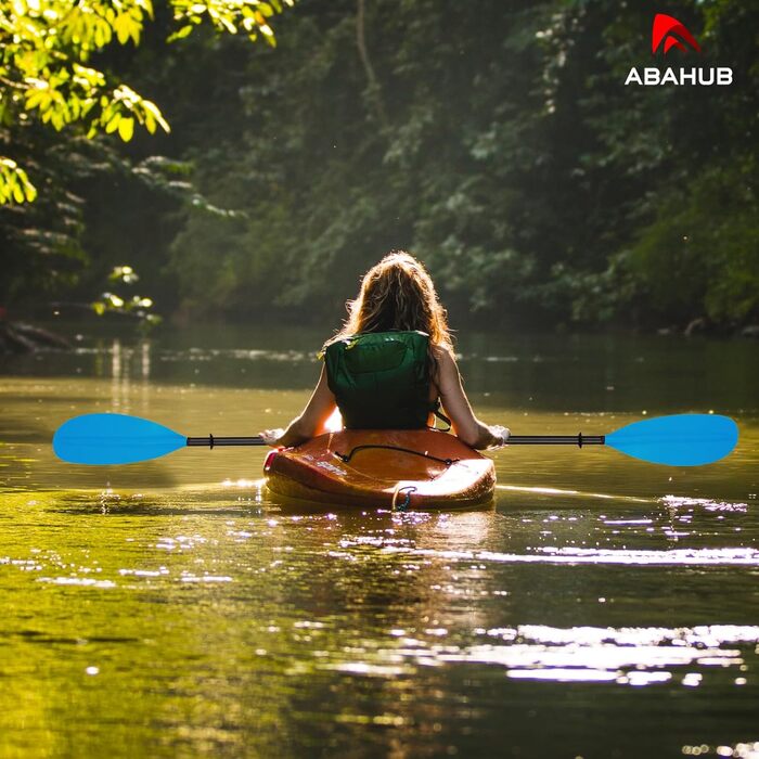 Весло для каяка Abahub карбонове 230 см, регульоване 220-240 см, з тросиком, для каякінгу, карбоновий держак, пластикове лезо, чорний/білий/синій/зелений/помаранчевий/жовтий/бірюзовий