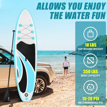 Надувна SUP-дошка SUDOO 10'/10.5'/11' x30/33'' x6'' ультралегка для дорослих і підлітків з рюкзаком, насосом, веслом, страховкою та трьома плавниками