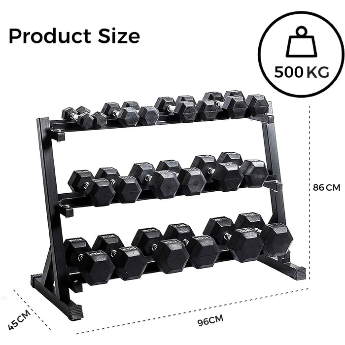 Стійка для гантелей, 3 полиці, 500 кг, для дому