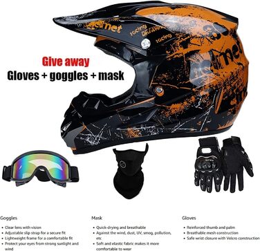 Дитячий мотокросовий шолом Fullface MTB із ABS, комплект з окулярами та рукавичками, для чоловіків і жінок, для мотокросу, даунхілу, ATV