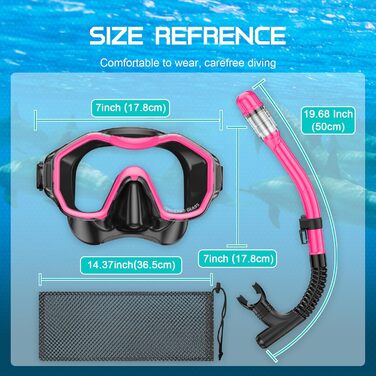 Набір iParaAiluRy Snorkel Set Дорослі окуляри для дайвінгу Дорослі з ширококутною оглядовою маскою проти запотівання, Окуляри для дайвінгу з трубкою Маска для підводного плавання дорослих для підводного плавання, плавання та дайвінгу (рожевий)