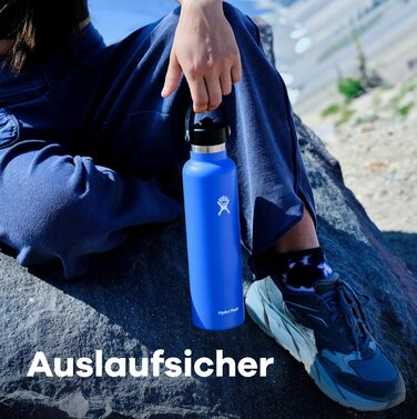Термобутилка HYDRO FLASK 621 мл з трубочкою, вакуумна, нержавіюча сталь, герметична, зберігає тепло і холод, індиго