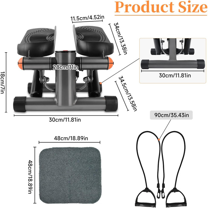 Міні-степпер для дому, Поворотний степпер вгору-вниз з силовими мотузками, Поворотний степпер і Sidestepper, Степперний велотренажер з дисплеєм, Тренажер для ніг/рук, Опір велотренажера для початківців і просунутих