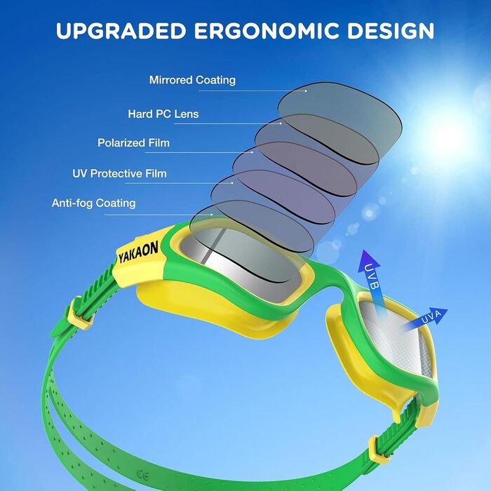 Окуляри YAKAON для плавання, поляризовані, антифог, UV захист, зелений/сріблястий