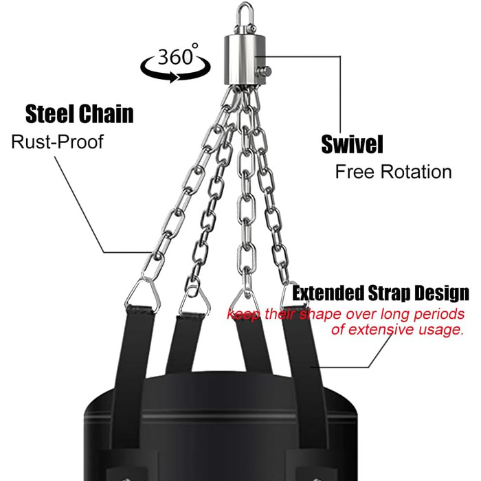 Боксерська груша висить без наповнення для дорослих підлітків JanTeelGO 120 см Бокс з боксерськими рукавичками, сталевим ланцюгом, обгорткою для рук - боксерська сумка ММА Кікбоксинг Карате Домашній тренажерний зал Тренування