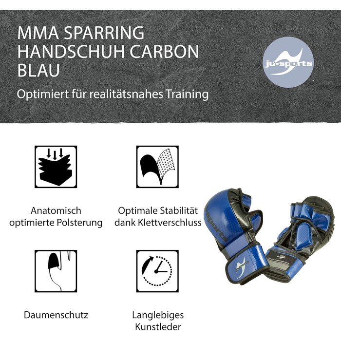 Рукавички Ju-Sports MMA Carbon Blue, PU, захист пальця та кістки XL