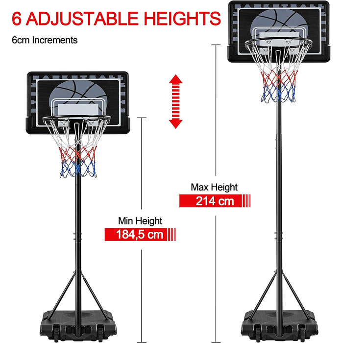 Баскетбольні стійки Yaheetech Регульовані по висоті з колесами