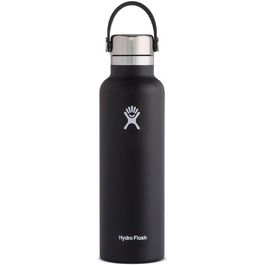 Термобутилка HYDRO FLASK 621 мл, вакуумна, нержавіюча сталь, спортивна пляшка з кришкою Flex Cap, стандартне горло, чорна, придатна для миття в посудомийній машині