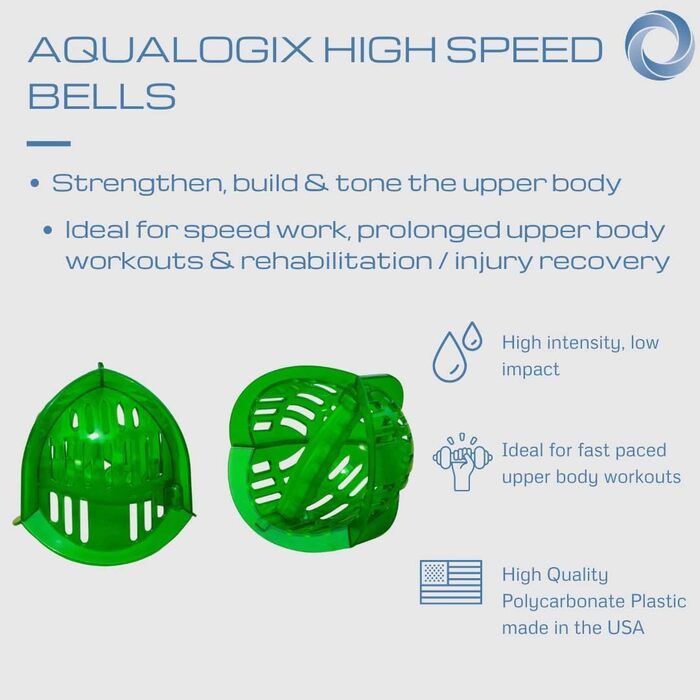 Набір водяних гантель AquaLogix із низьким опором, зелений, для терапії, кардіо та зміцнення м'язів, міцний полікарбонат, 1 пара