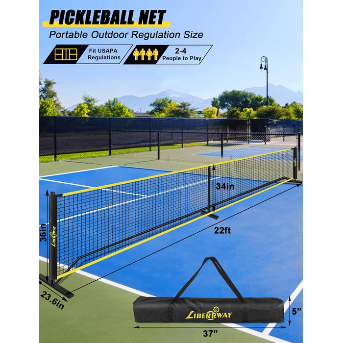 Портативна сітка для піклболу Pickleball Nets Портативна сітка для регулювання на відкритому повітрі 22 фути Pickleball Сітка для під'їзної доріжки Портативна система сіток для тренувань Pickleball