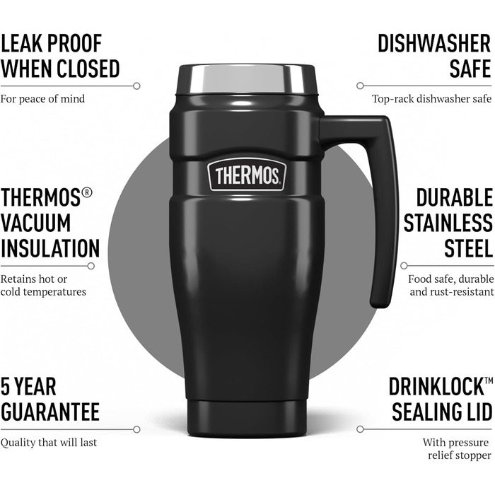 Термокружка Thermos Stainless King 470 мл, метал, Gun Metal