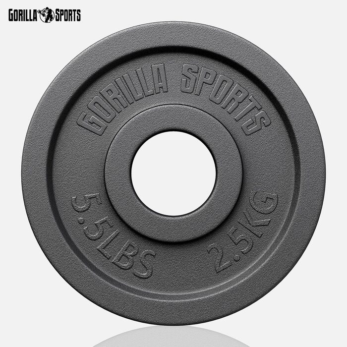 Олімпійські вагові пластини GORILLA SPORTS - 1.25 кг, 2.5 кг, 5 кг, 10 кг, 15 кг, 20 кг, 25 кг, 30 кг, отвір 50 мм, чавун, одинарний/комплект - вагові пластини, набір вагових пластин, гантелі 2,5 кг