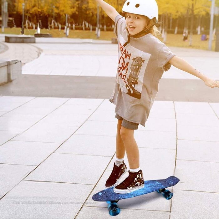 Скейтборд Sumeber Skateboard Kids Mini Cruiser Skateboard Complete 22 дюйми зі світлодіодними легкими колесами Скейтборд для дорослих Діти Подарунок на день народження початківця (Океан)