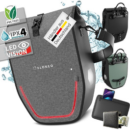 Велосипедна сумка на багажник з LED-підсвіткою, 20 л, 100% водонепроникна, з ручкою та плечовим ременем, сіра
