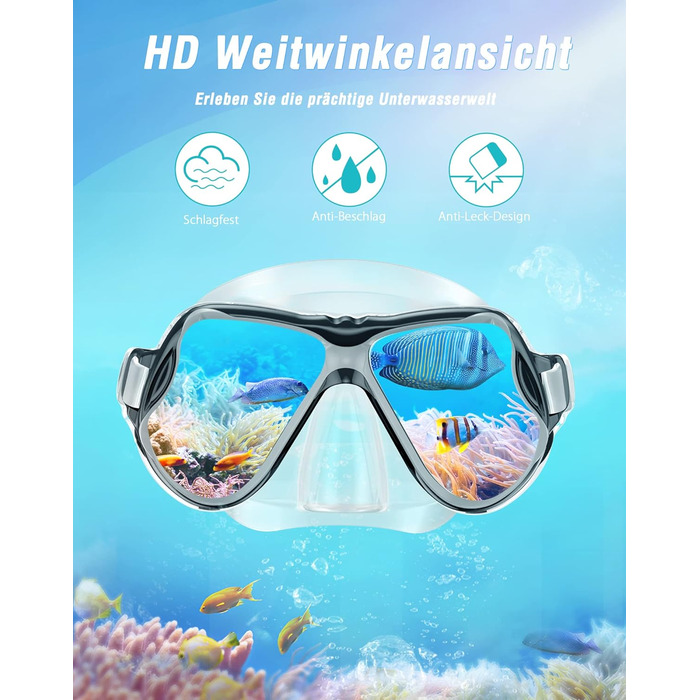 Набір сухих трубок QcoQce, маска для дайвінгу проти запотівання та панорамного підмітання, легка дихаюча та професійна маска для підводного плавання з м'яким мундштуком, набір трубок для дорослих Black White