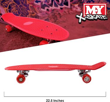 Скейтборд для початківців M.Y X-Skate Complete 55,9 см червоний пластиковий ретро для дітей, підлітків та дорослих, вафельний стиль, кулькові підшипники ABEC 7 для трюків та круїзів