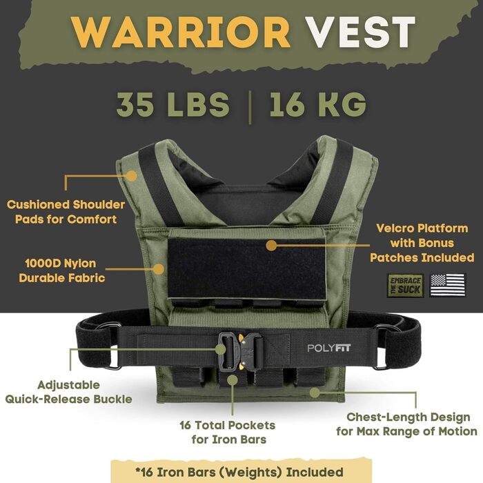 Жилет Polyfit Warrior 11,3-20,4 кг, регульований, унісекс, зелений