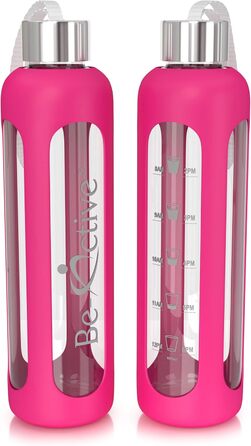 Скляна пляшка для води Be-Active 1000 мл з боросилікатного скла, BPA Free, з силіконовим чохлом, гаряче рожевий колір