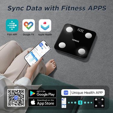 Цифрова вага для тіла з аналізом складу, BMI, Bluetooth, додатком, батарейки та мірна стрічка, модель 2024