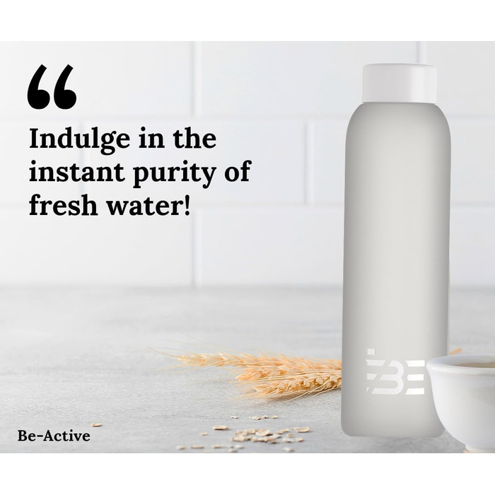 Be-Active Пляшка для води 1 л з боросилікатного матового скла, BPA-free, з мотиваційною розміткою часу