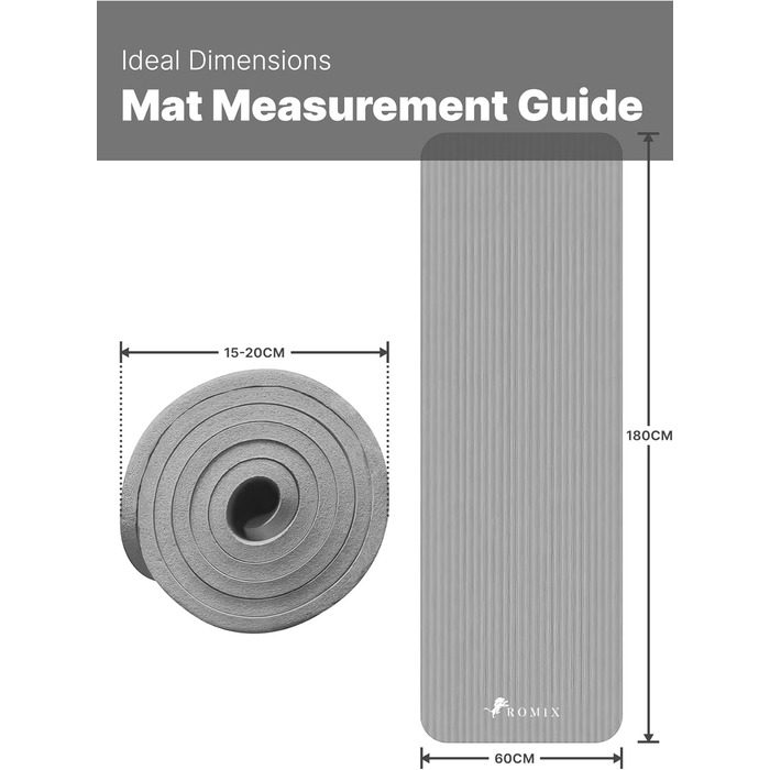 Килимок для йоги ROMIX товстіший 15 мм, килимок для йоги нековзний екологічно чистий м'який поролоновий килимок, стійкий до поту килимок для йоги з ремінцем для жінок, чоловіків, дітей, тренажерний зал, тренування, фітнес, пілатес, килимок сірий