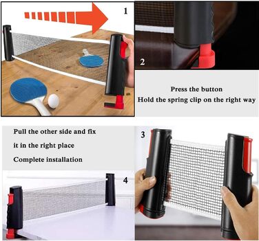 Розсувна сітка для настільного тенісу YOUYIKE, сітки для настільного тенісу 190 см (макс), регульована висувна сітка, портативна сітка для пінг-понгу для столу для настільного тенісу, офісного столу, обіднього столу (чорний червоний)