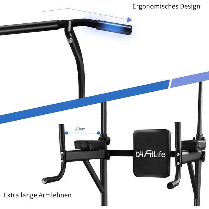 Діп-станція DH FitLife Power Tower Спортивний інвентар зі штангою для підтягувань, перекладинами та тренажером для спини Мульти-тренажерний зал Kraftturm Фітнес-станція Силова стійка для домашнього тренажерного залу Силові тренування в домашніх умовах