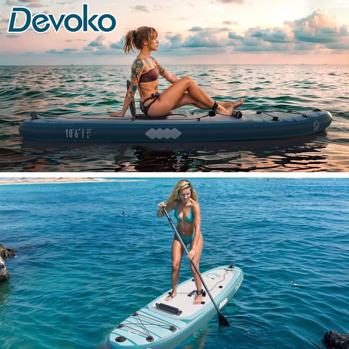 Надувна SUP-дошка Devoko 320 см, 2-в-1 з каяк-сидінням і аксесуарами, до 160 кг, для серфінгу, риболовлі та йоги